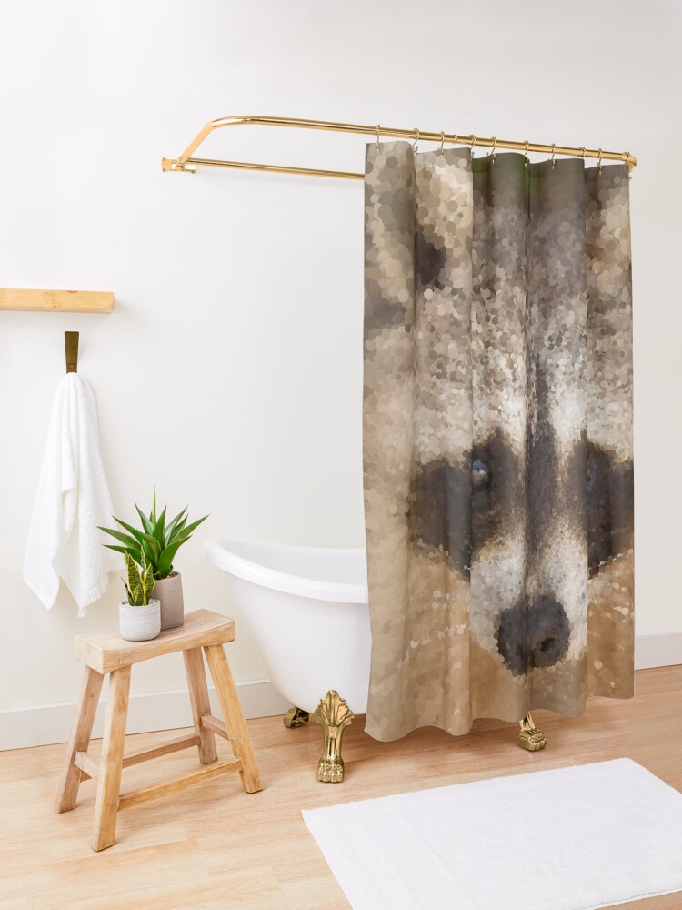 Thumbnail 3 of 5, Shower Curtain, Happy Raccoon Face! designed and sold by MathenaArt.