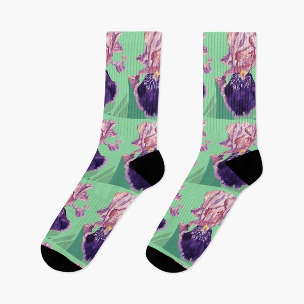 Item preview, Iris Watercolor Painting - Glorious Purple on Mint Green designed and sold by Sarah  Rajkotwala.
