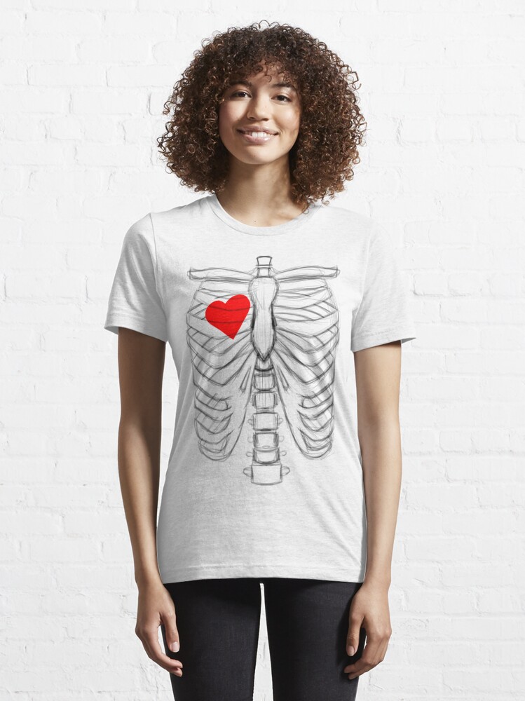 Rib cage Sketch with Heart on the right side | Essential T-Shirt