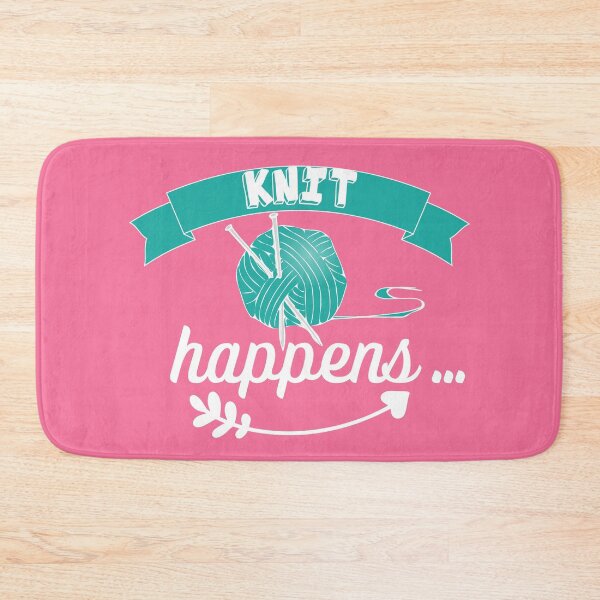 Item preview, Knit happens... with bold black, white font, hearts, yarn of arrow. designed and sold by milkasweet.