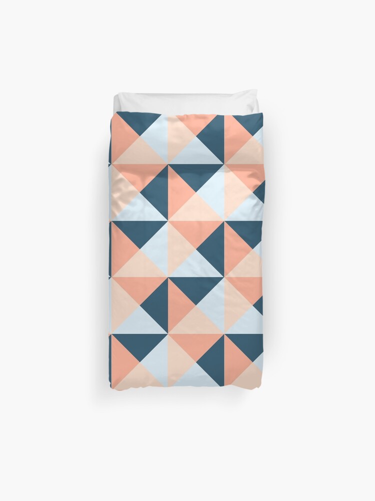 Coral Blue Peach Triangles Geometric Pattern Duvet Cover By