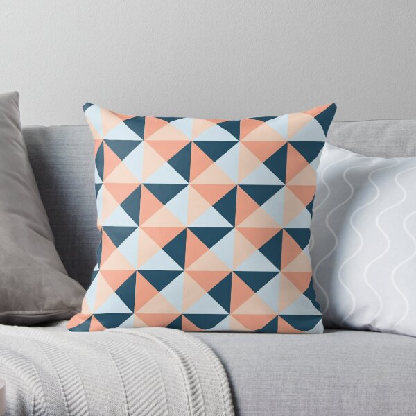 Coral Blue Peach Triangles Geometric Pattern Throw Pillow