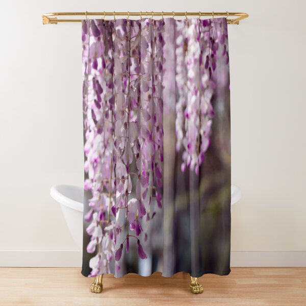 Spring Shower Curtain Lake and Blooming Flora Print for Bathroom