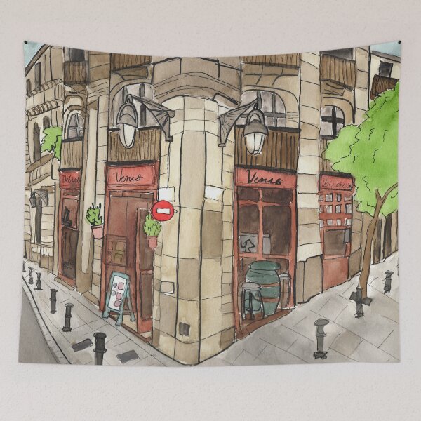 Item preview, Barcelona Barrio Gótico Watercolor Painting designed and sold by watercolornikki.