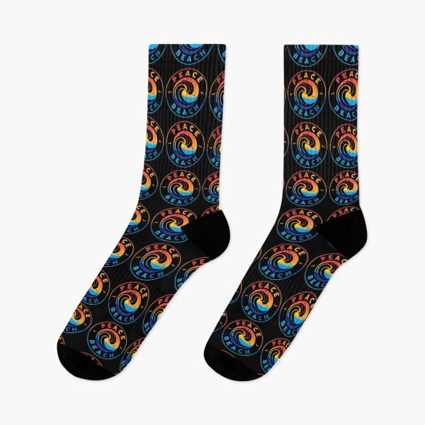 Aperçu de l'œuvre Peace at the Beach Design multicolore sur fond noir créée et vendue par EmOceanApparel.