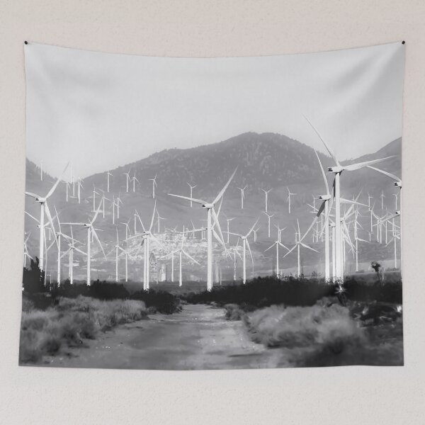 Item preview, wind turbine and desert scenery in black and white designed and sold by Mrvell.