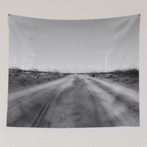 Item preview, road in the desert with wind turbine in black and white designed and sold by Mrvell.