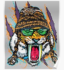 Sabre Tooth Tiger Chillin' With Winter Beanie Poster
