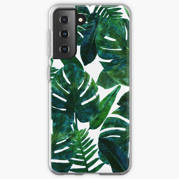 Perceptive Dream, Tropical Jungle Nature Botanical Watercolor Painting, Palm Monstera Bohemian Illustration Samsung Galaxy Soft Case