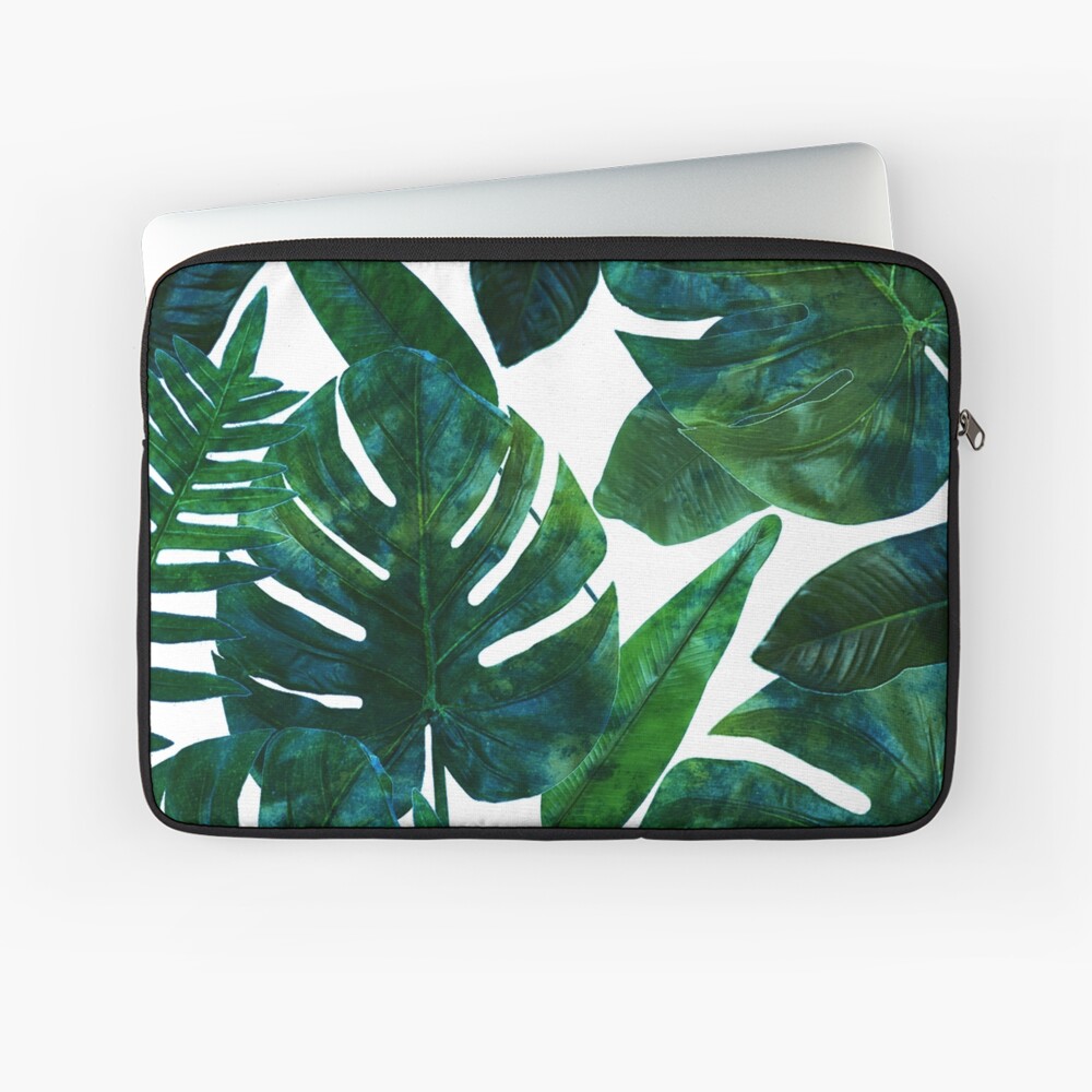 Perceptive Dream, Tropical Jungle Nature Botanical Watercolor Painting, Palm Monstera Bohemian Illustration Laptop Sleeve