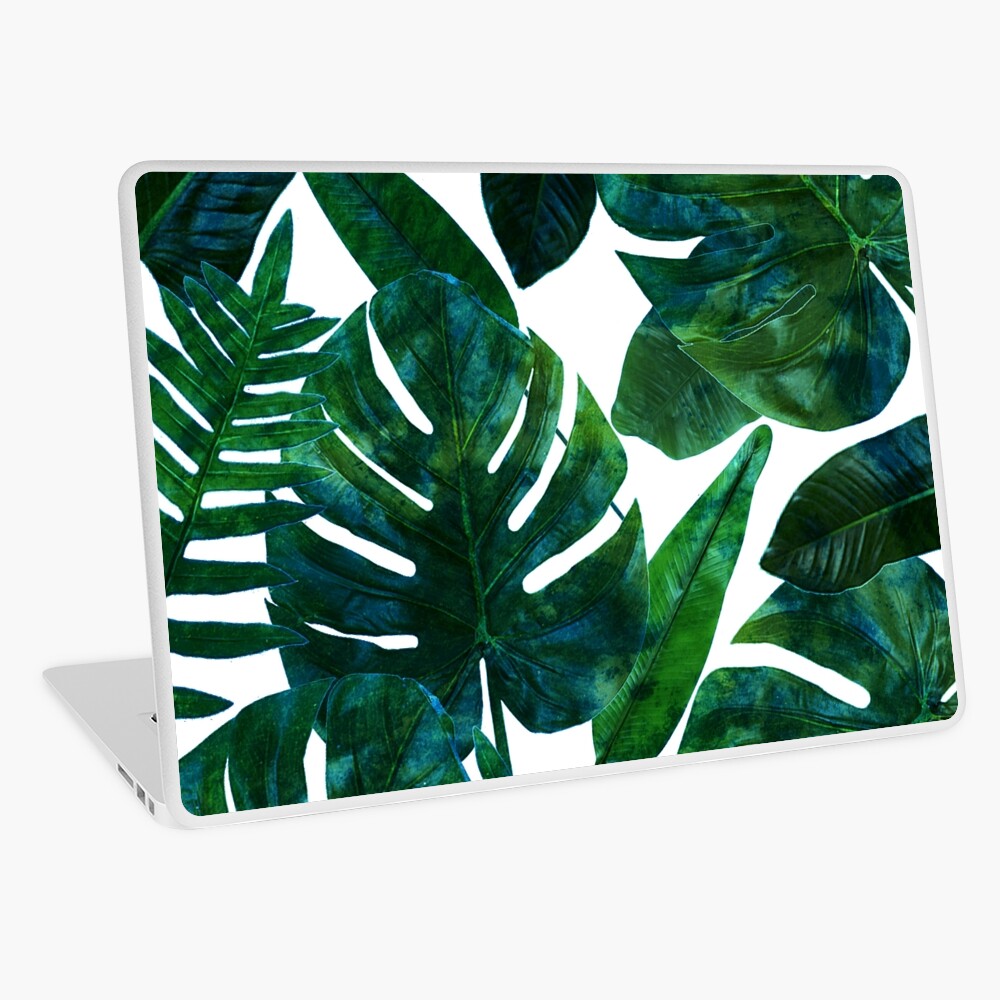 Perceptive Dream, Tropical Jungle Nature Botanical Watercolor Painting, Palm Monstera Bohemian Illustration Laptop Skin