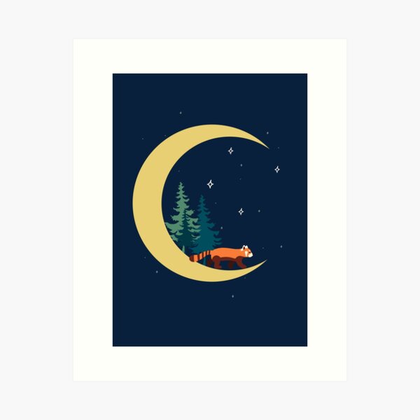 Vista previa del artículo con la obra «Luna creciente bosque panda rojo», diseñado y vendido por galax-C.