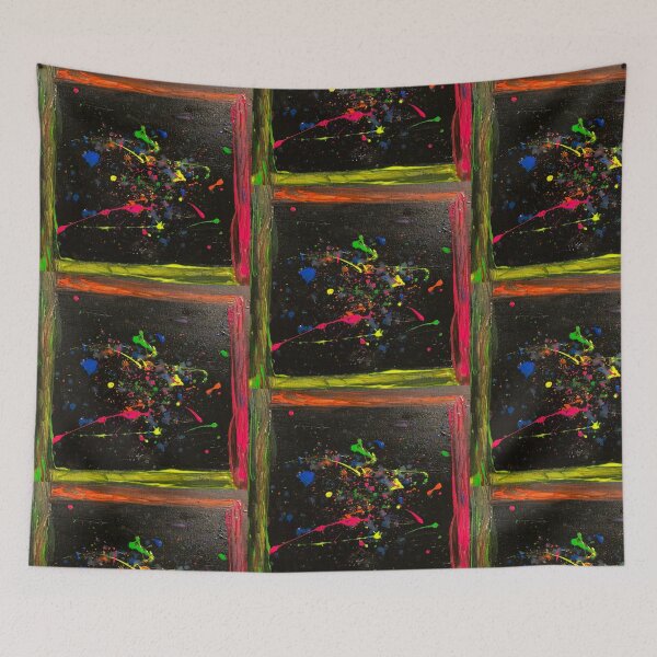 Item preview, Simon Says Neon Splattered on Black Acrylic Abstract Painting designed and sold by Silver Sky by Janet.