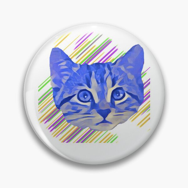 Artikelvorschau, Kitty Gesicht blau bunte Streifen entworfen und verkauft von wildjellybeans.