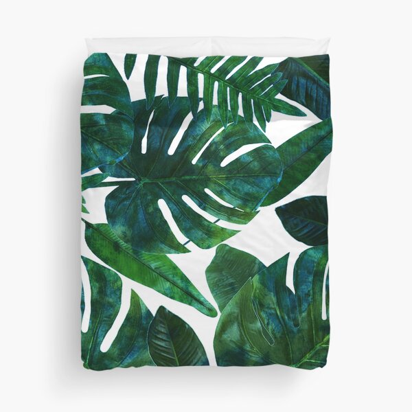 Naturaleza tropical Monstera Pintura de acuarela, Selva botánica Ilustración de palma oscura Funda nórdica