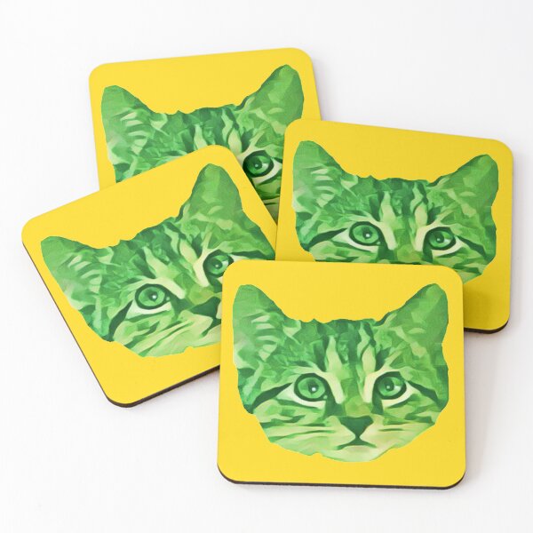 Item preview, Kitty Face Green designed and sold by wildjellybeans.