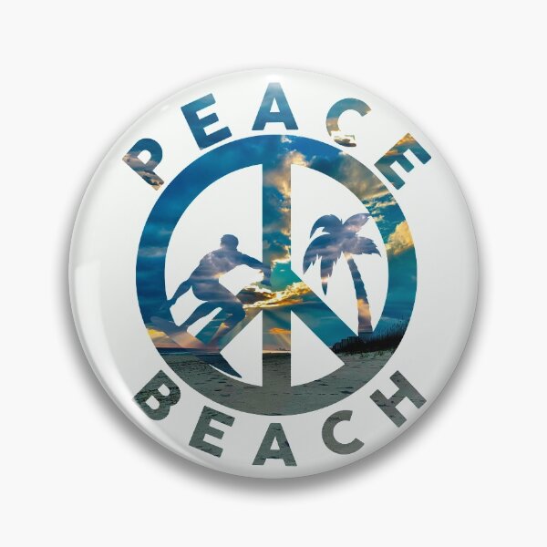 Aperçu de l'œuvre Male surfeur paix à la conception de la plage avec fond de photo Beachscape créée et vendue par EmOceanApparel.