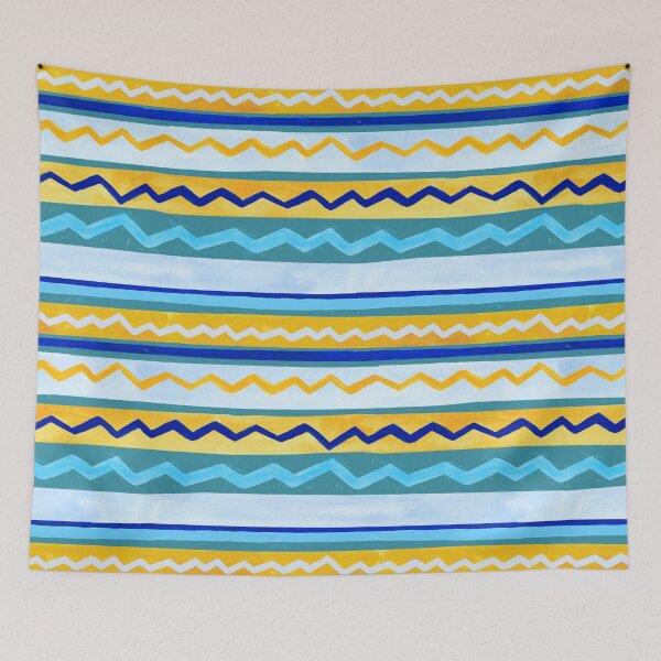 Item preview, Gouache Stripe & Ricrac Pattern - Blue & Yellow designed and sold by TigaTiga.