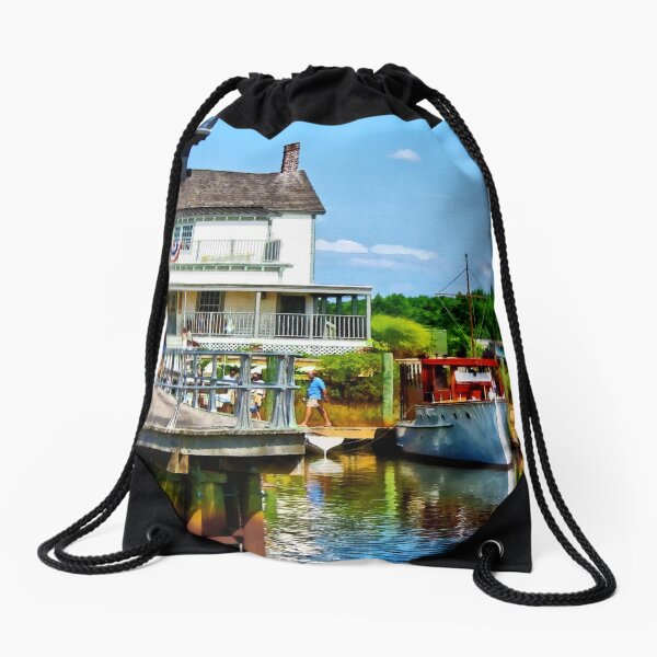 Docked Boats Drawstring Bag