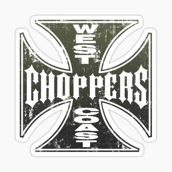 stickers autocollant west coast customs choppers 20cm  croix de malt  choi coule 