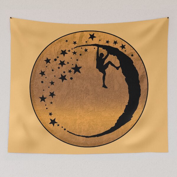 Item preview, Climber on the Moon Rock in Yellow Orange Bouldering Gift Mountain Adventure - Bouldering designed and sold by MadandMean.