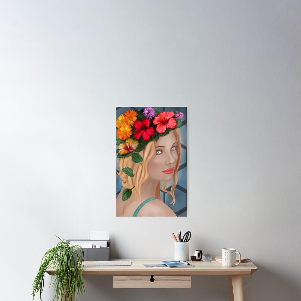 The girl with the flower on the head Poster