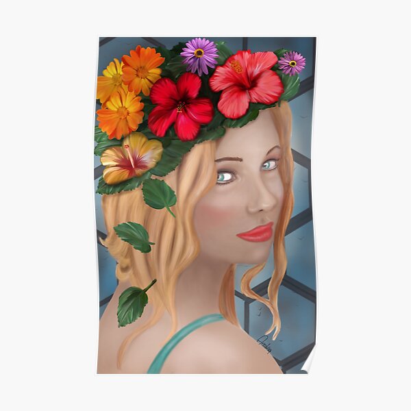 The girl with the flower on the head Poster