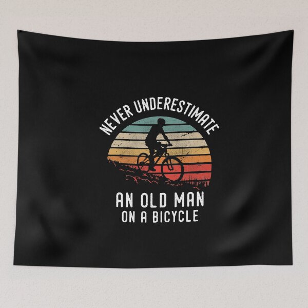 Item preview, Never Underestimate and Old Man On a Bicycle Retro Vintage Dad and Grandpa Mountain Biker Gift Idea designed and sold by Grafik Traffik.