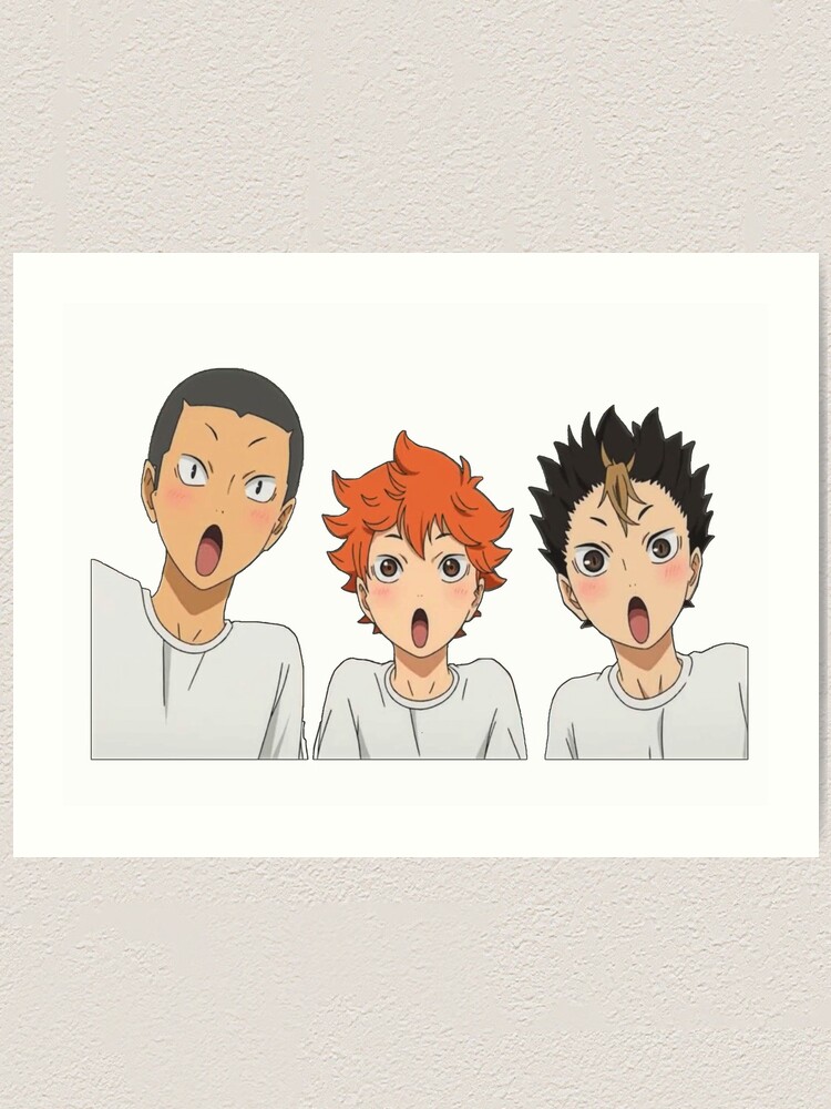 haikyuu hinata nishinoya tanaka surprised meme art print by namg7 redbubble