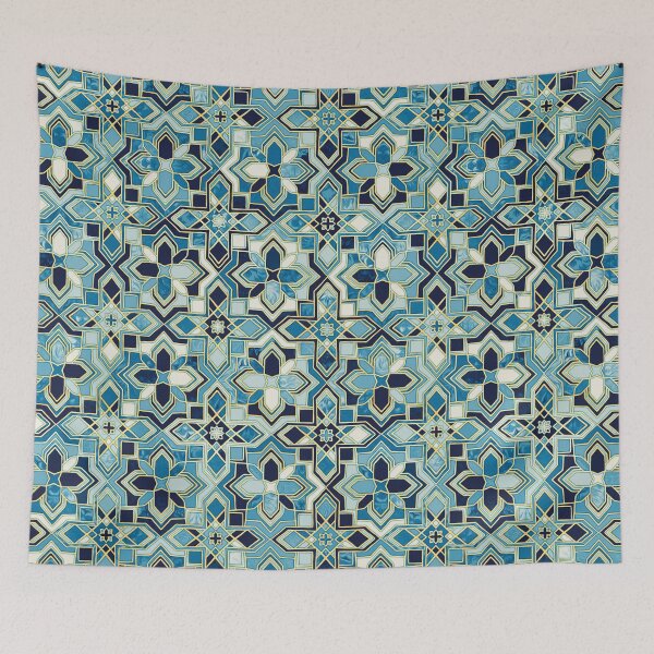 Item preview, Moody Moroccan Blues Gilded Tile Patchwork Pattern designed and sold by micklyn.