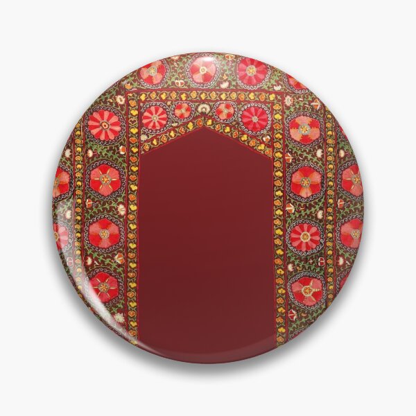 Item preview, ANTIQUE RED YELLOW GREEN FLORAL UZBEK EMBROIDERY WITH POMEGRANATE FLOWERS designed and sold by BulganLumini.