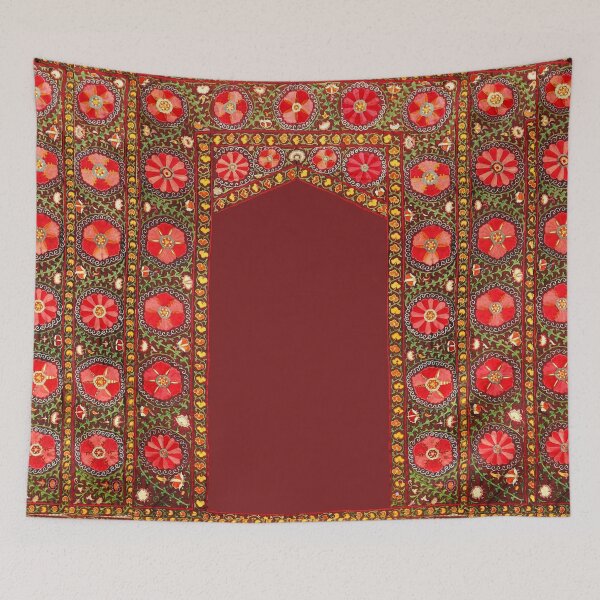 Item preview, ANTIQUE RED YELLOW GREEN FLORAL UZBEK EMBROIDERY WITH POMEGRANATE FLOWERS designed and sold by BulganLumini.