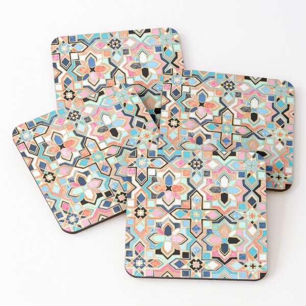 Item preview, Boho Tilework in Coral Pink and Blue designed and sold by micklyn.