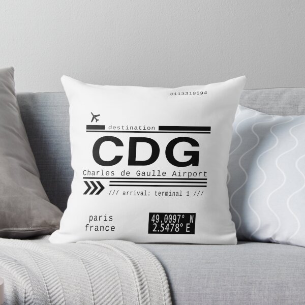 CDG Charles de Gaulle Airport Paris France Call Letters Throw Pillow