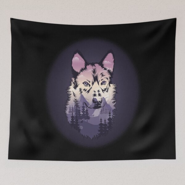 Item preview, A wolf's head with a forest and mountain landscape designed and sold by Siiiiichfried.