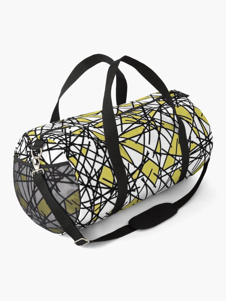 Discover 80s Abstract Yellow Black White Shards Pattern Duffel Bag