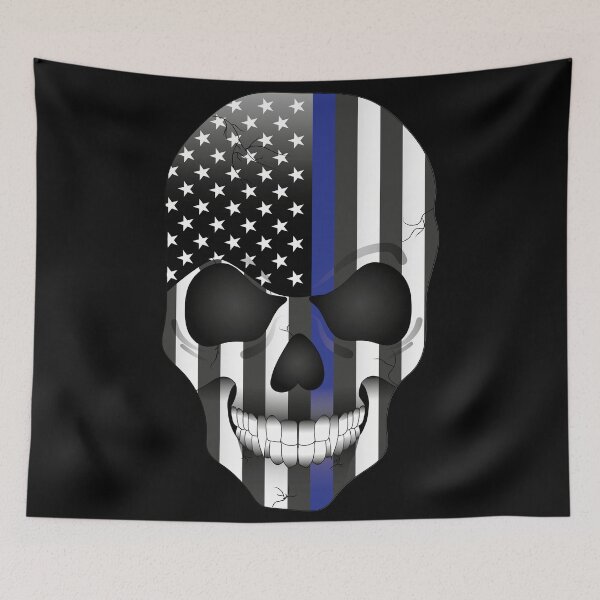 Item preview, USA American Blue Line Vampire Skull Flag designed and sold by SandersApparel.