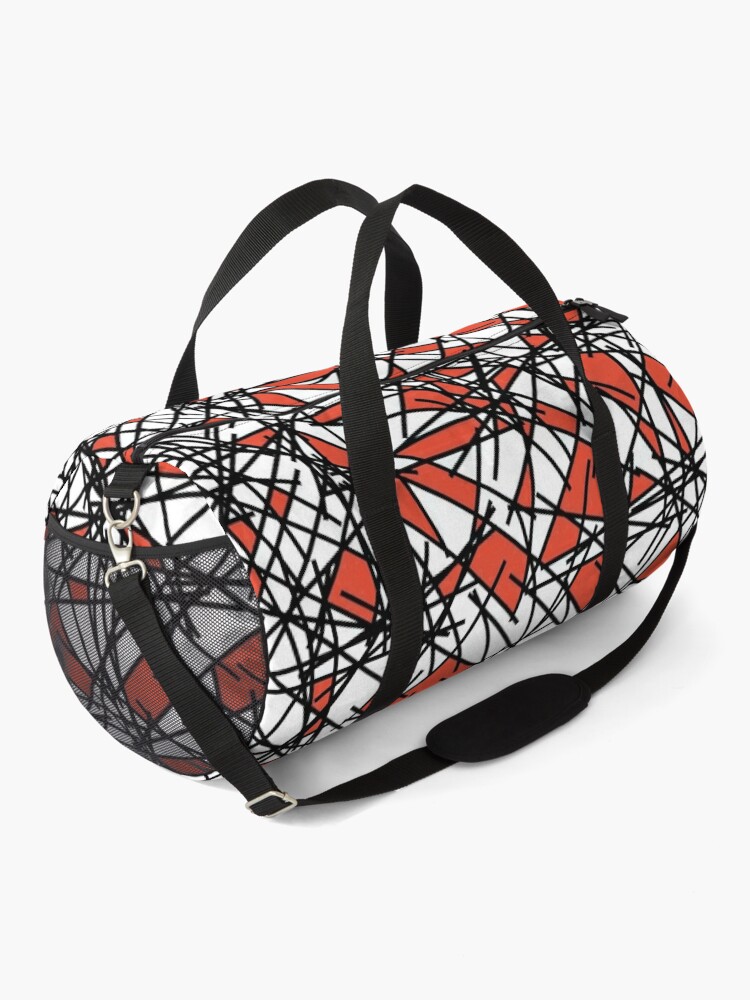 Discover 80s Abstract Orange Black White Shards Pattern Duffel Bag