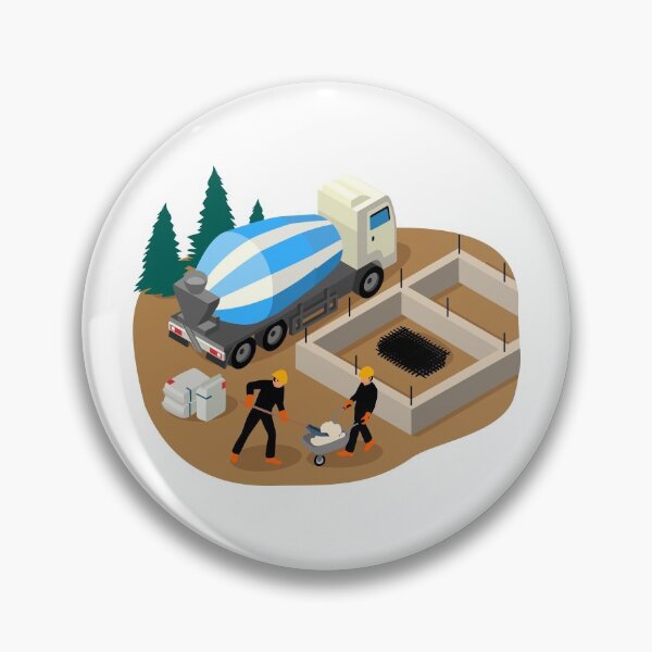 Item preview, Vector isometric illustration of workers building foundation pad of a private house designed and sold by Familyshmot.