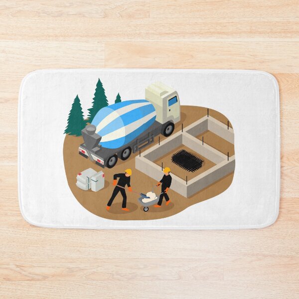 Item preview, Vector isometric illustration of workers building foundation pad of a private house designed and sold by Familyshmot.