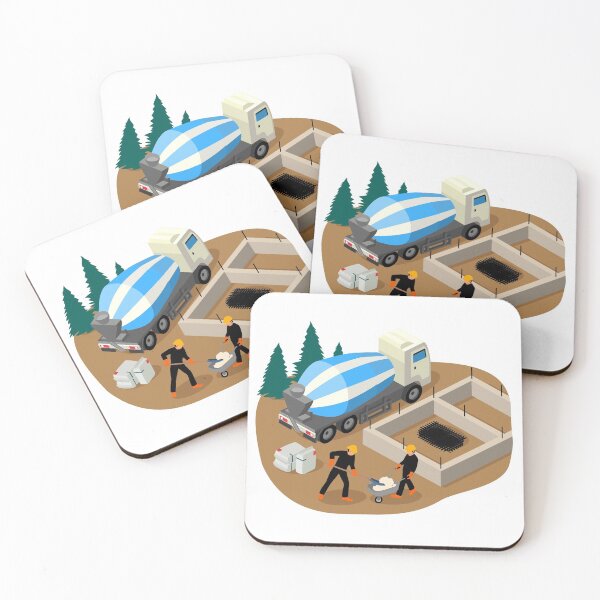 Item preview, Vector isometric illustration of workers building foundation pad of a private house designed and sold by Familyshmot.
