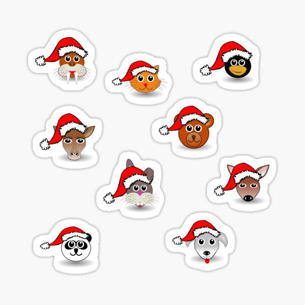 Vista previa del artículo con la obra «Pack de animales navideños con sombreros colección de patrones en negro», diseñado y vendido por LuckyKermit.