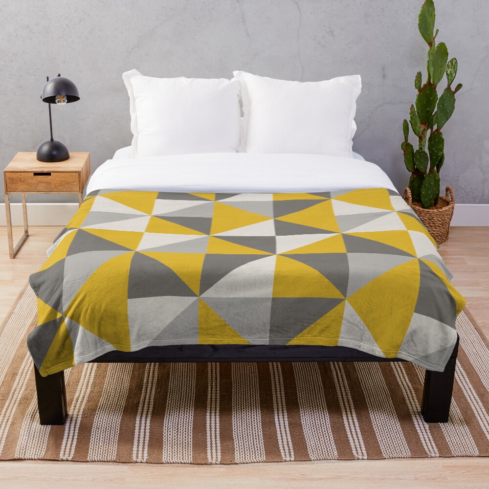 "Retro Triangle Design in Yellow and Grey" Throw Blanket for Sale by
