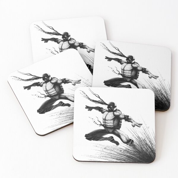 Item preview, Ninja turtle TMNT black and white ink flying kick designed and sold by juhotuhoo.