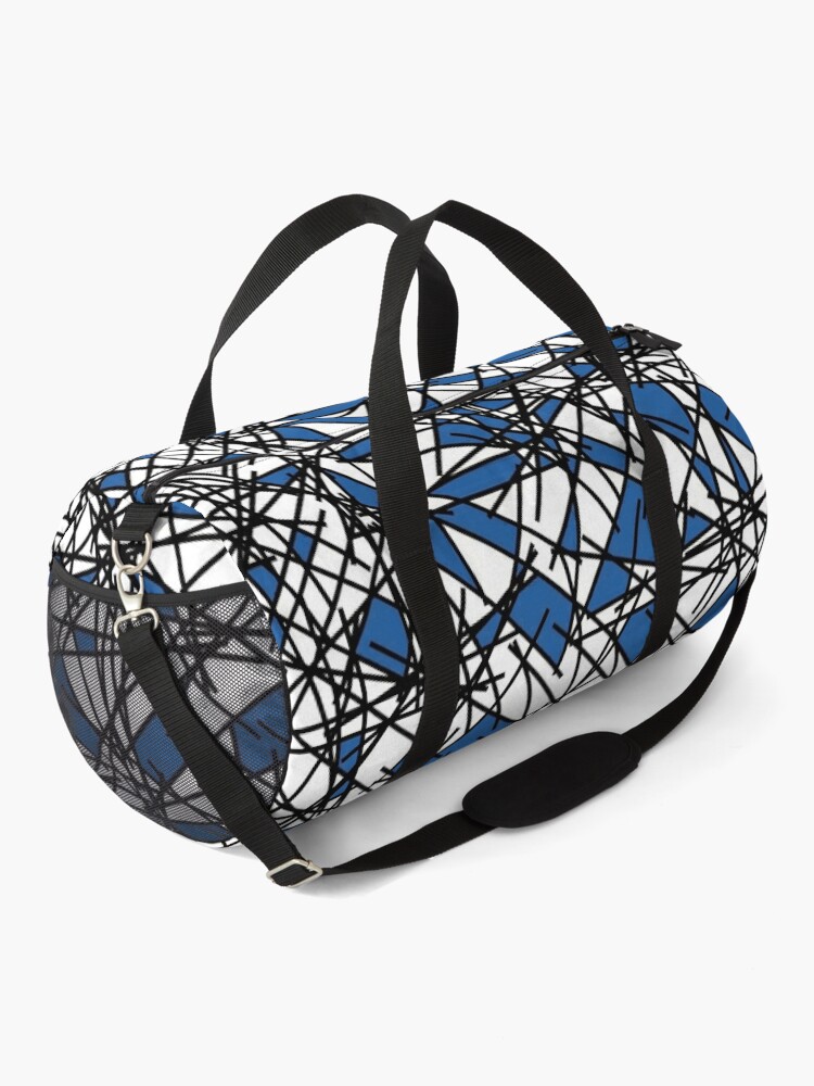 Discover 80s Abstract Blue Black White Shards Pattern Duffel Bag