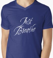 Just Breathe (White-Blue) Men's V-Neck T-Shirt