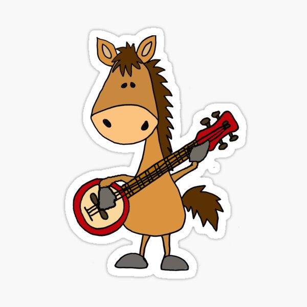 Aperçu de l'œuvre Funny Bay Horse jouant de la musique de banjo créée et vendue par Nature's Fancy.