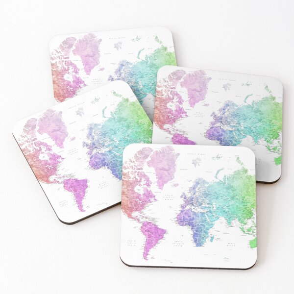 Item preview, Rainbow watercolor detailed world map Jude designed and sold by blursbyai.