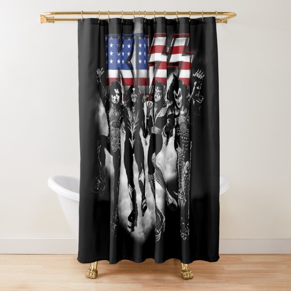 KISS ® le groupe - Destroyer Black and White Fog USA Logo Rideau de douche