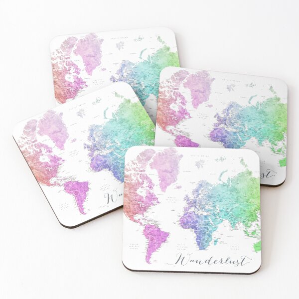Item preview, Wanderlust rainbow watercolor detailed world map Jude designed and sold by blursbyai.
